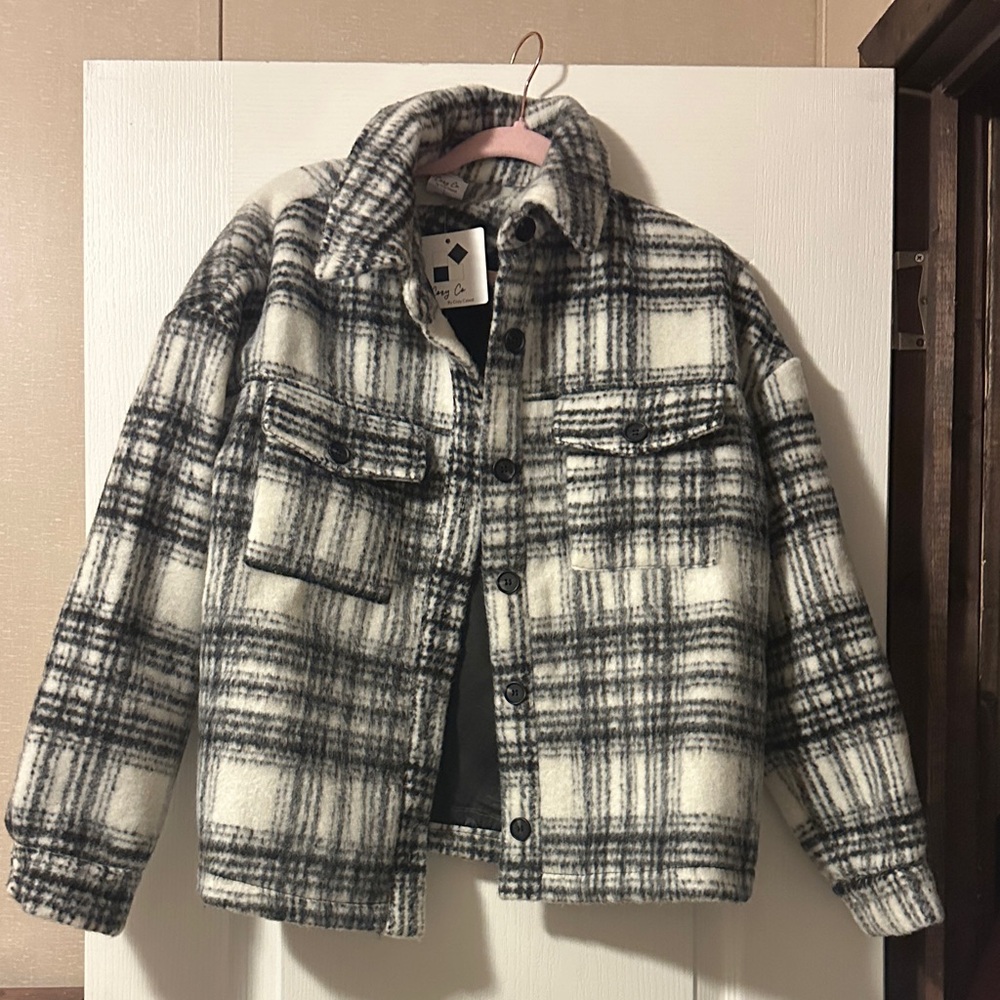 Cozy Casual Black and White Plaid Bomber Jacket
